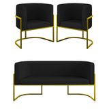 Kit Sofá 2 Lugares + 2 Poltronas Corino Gold Preto