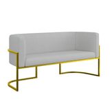 Sofá Namoradeira Bouclê 2 Lugares Moderna Base Metal Gold Cinza