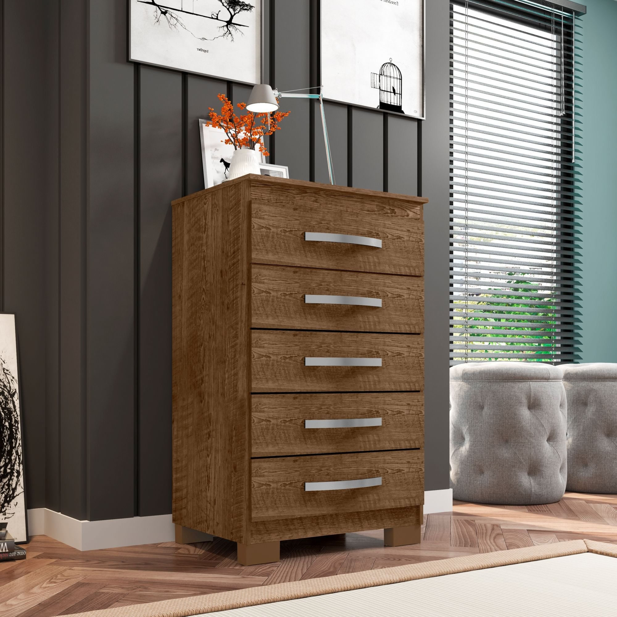 Cômoda 5 Gavetas Itapema Quarto Clássico Malbec