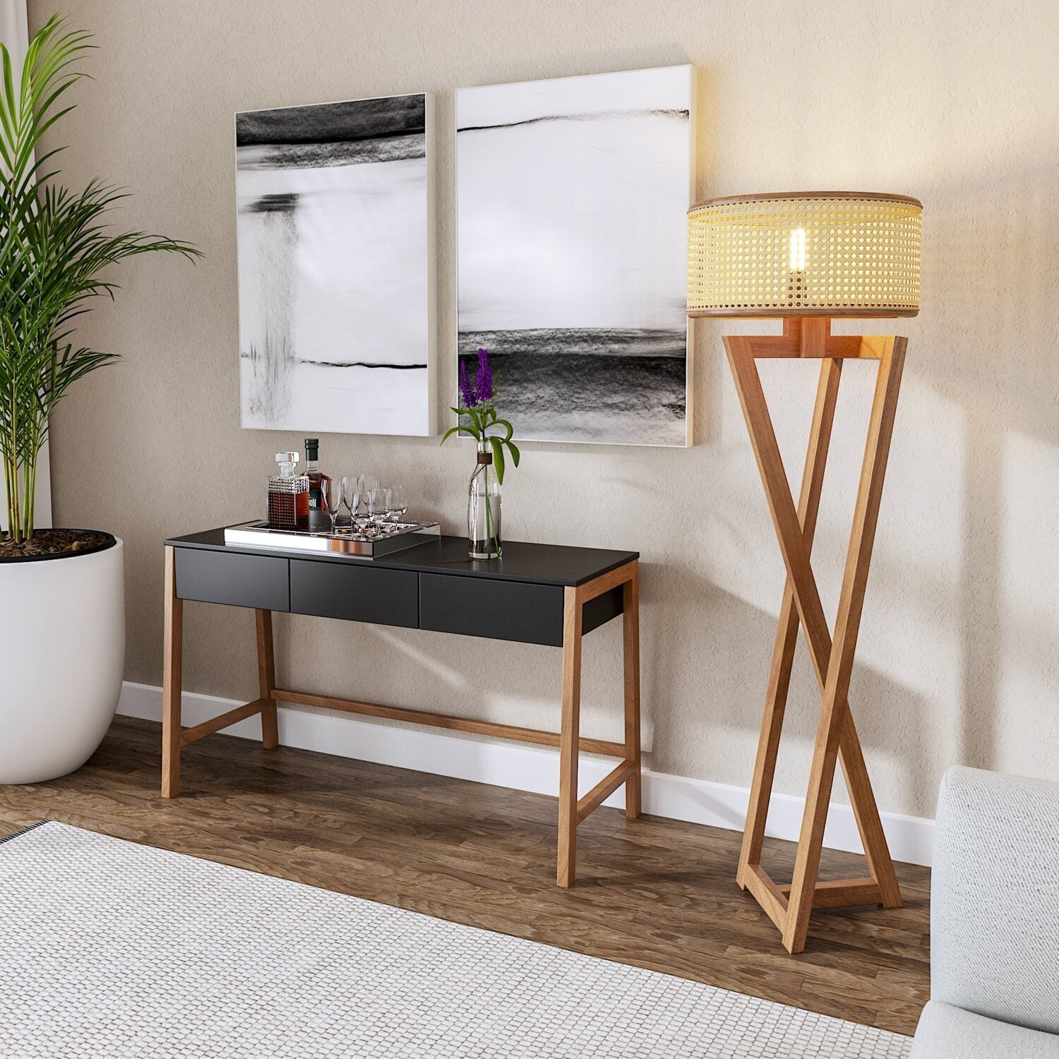 Aparador Escrivaninha Paris Em Madeira Maciça E Mdf Natural/preto