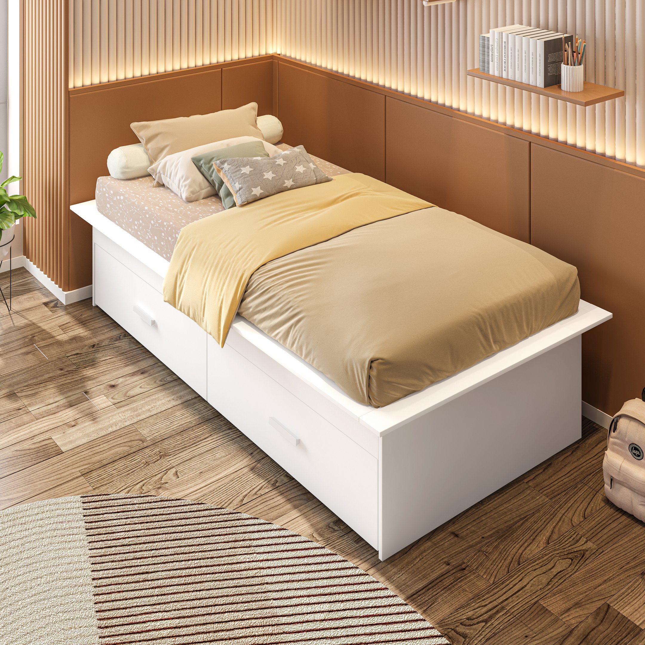 Cama Juvenil Solteiro Com 2 Gavetas Deva Yescasa Branco