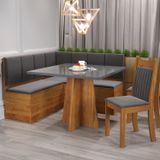 Conjunto Canto Alemão Com Baú Bariloche Mesa Quadrada 90x90 Sem Vidro E 2 Cadeiras Dallas Em Mdp/mdf Mel/cinza/grafite