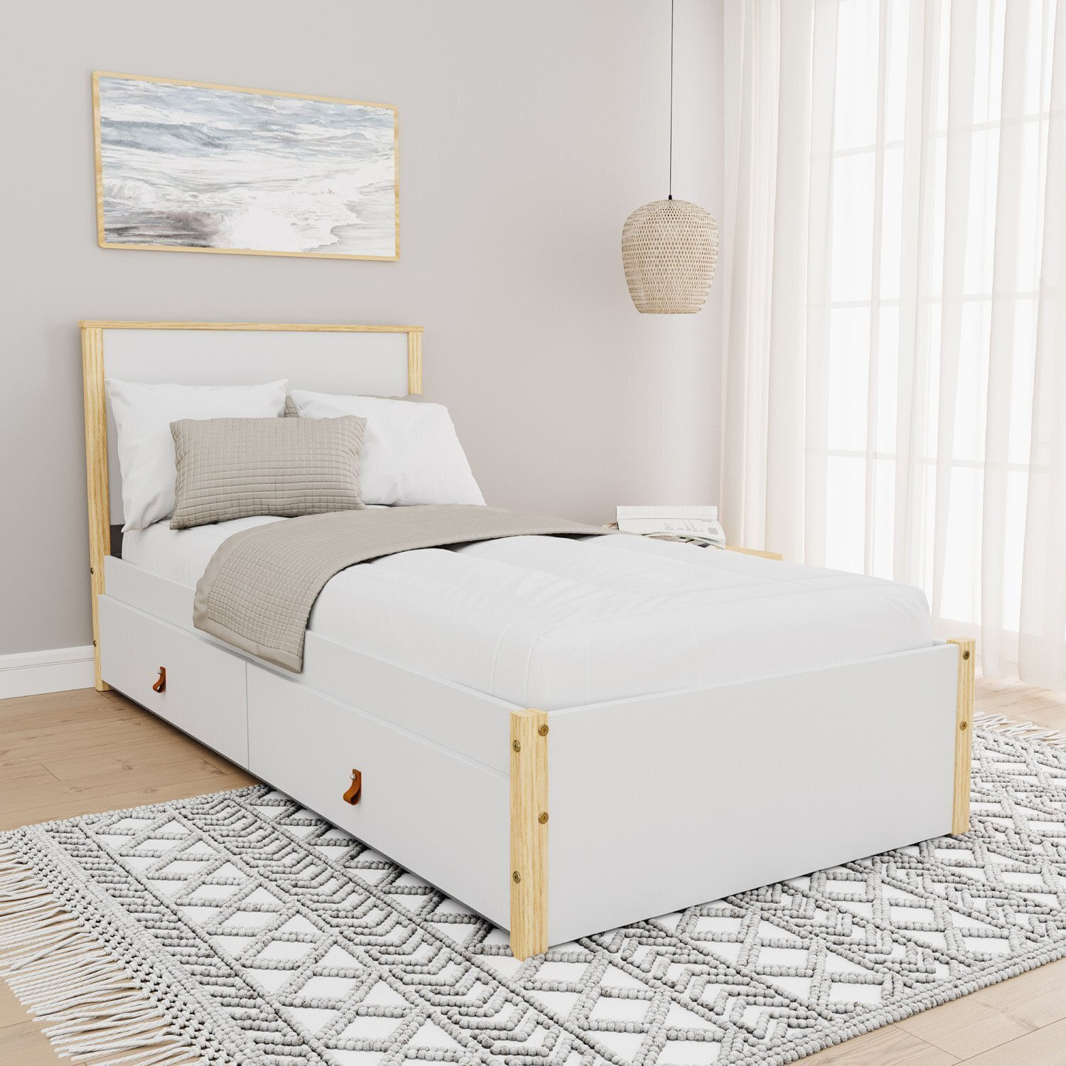 Cama Solteiro 2 Gavetas Íris Cabecasa Madeiramadeira Branco/natural