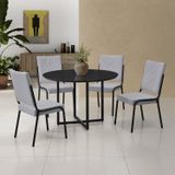 Conjunto Sala De Jantar Mesa Em Mdf Com Vidro 4 Cadeiras Moscou Preto/cinza