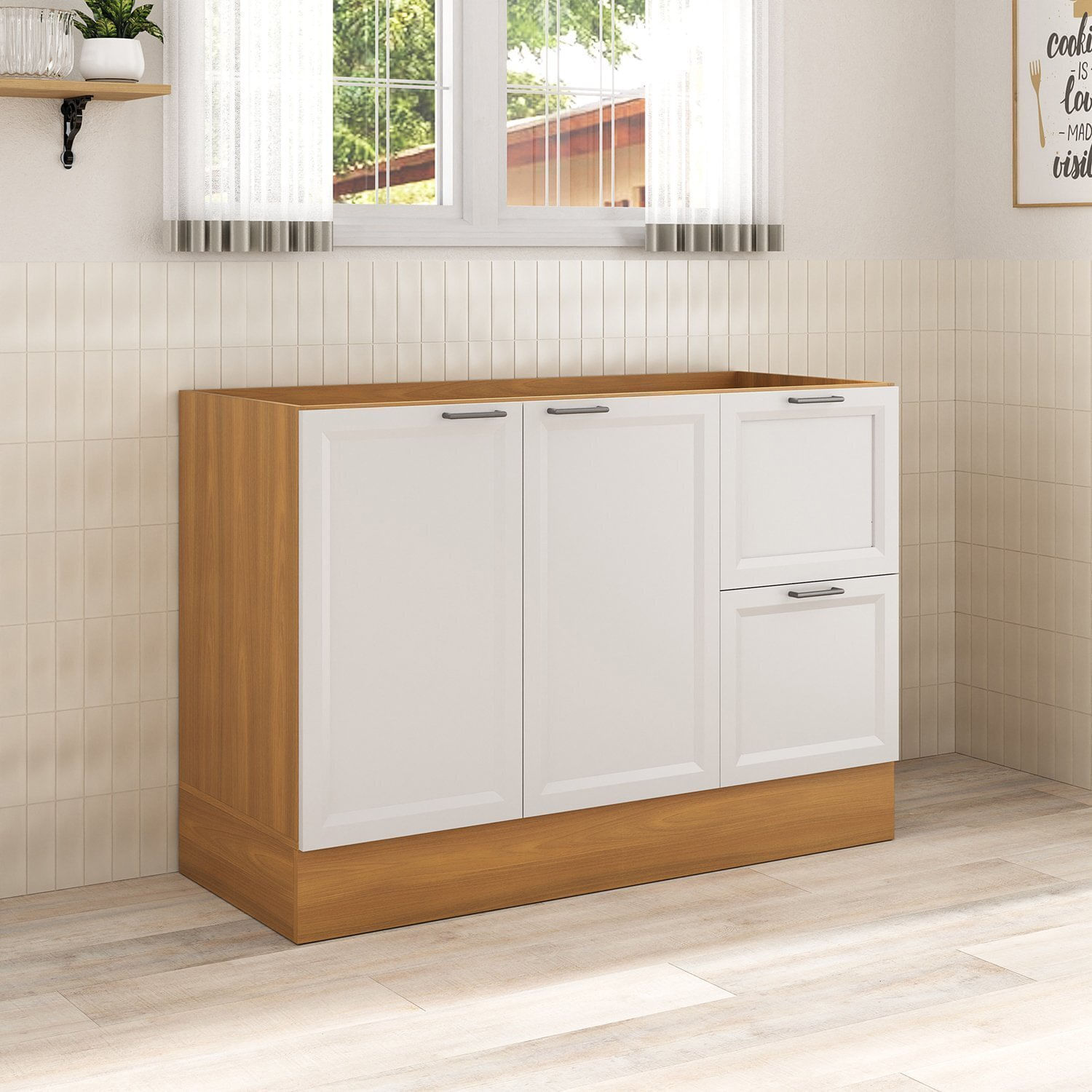 Balcão 2 Portas 2 Gavetas 120cm Sem Tampo Soho Cabecasa Madeiramadeira Freijó/branco