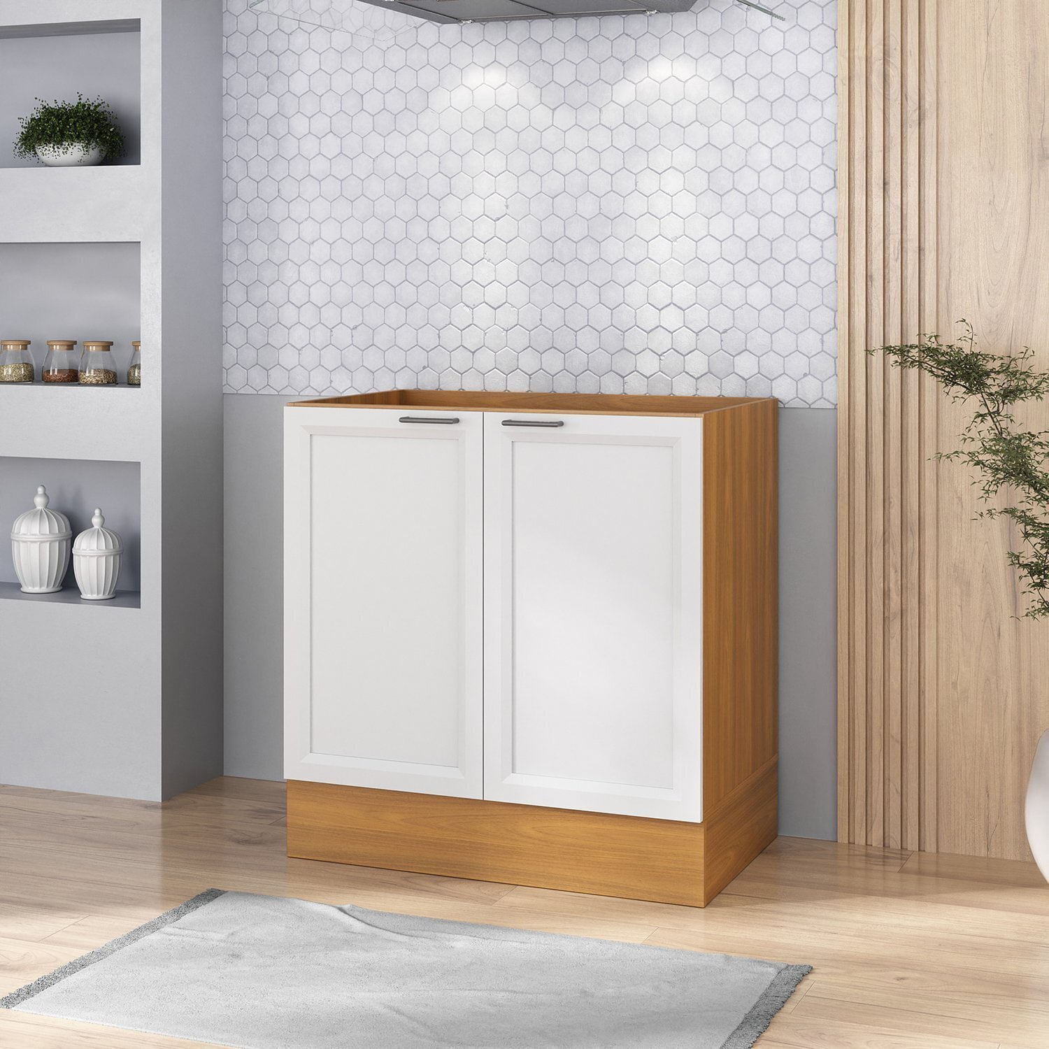 Balcão 2 Portas 80cm Sem Tampo Soho Cabecasa Madeiramadeira Freijó/branco