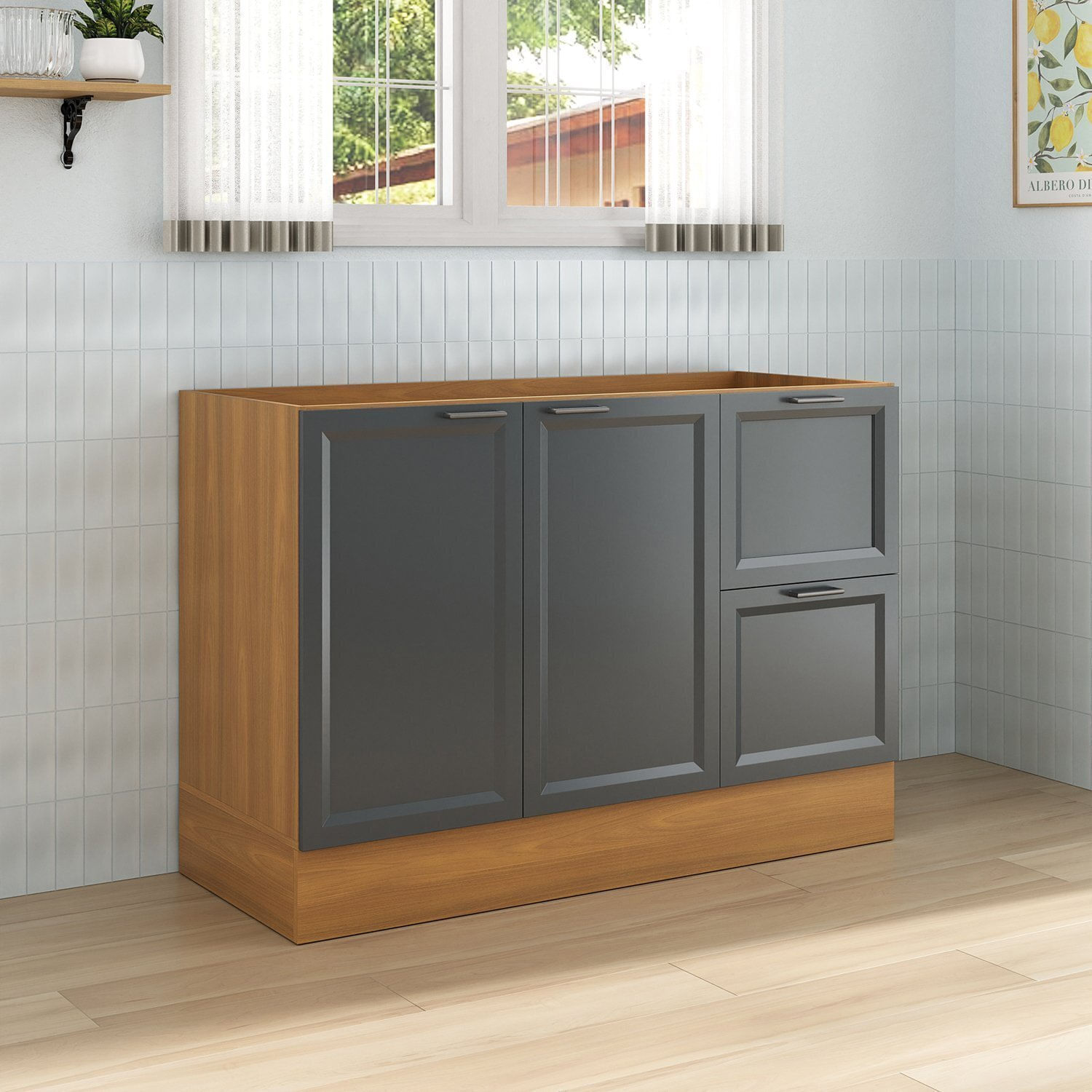 Balcão 2 Portas 2 Gavetas 120cm Sem Tampo Soho Cabecasa Madeiramadeira Freijó/grafite