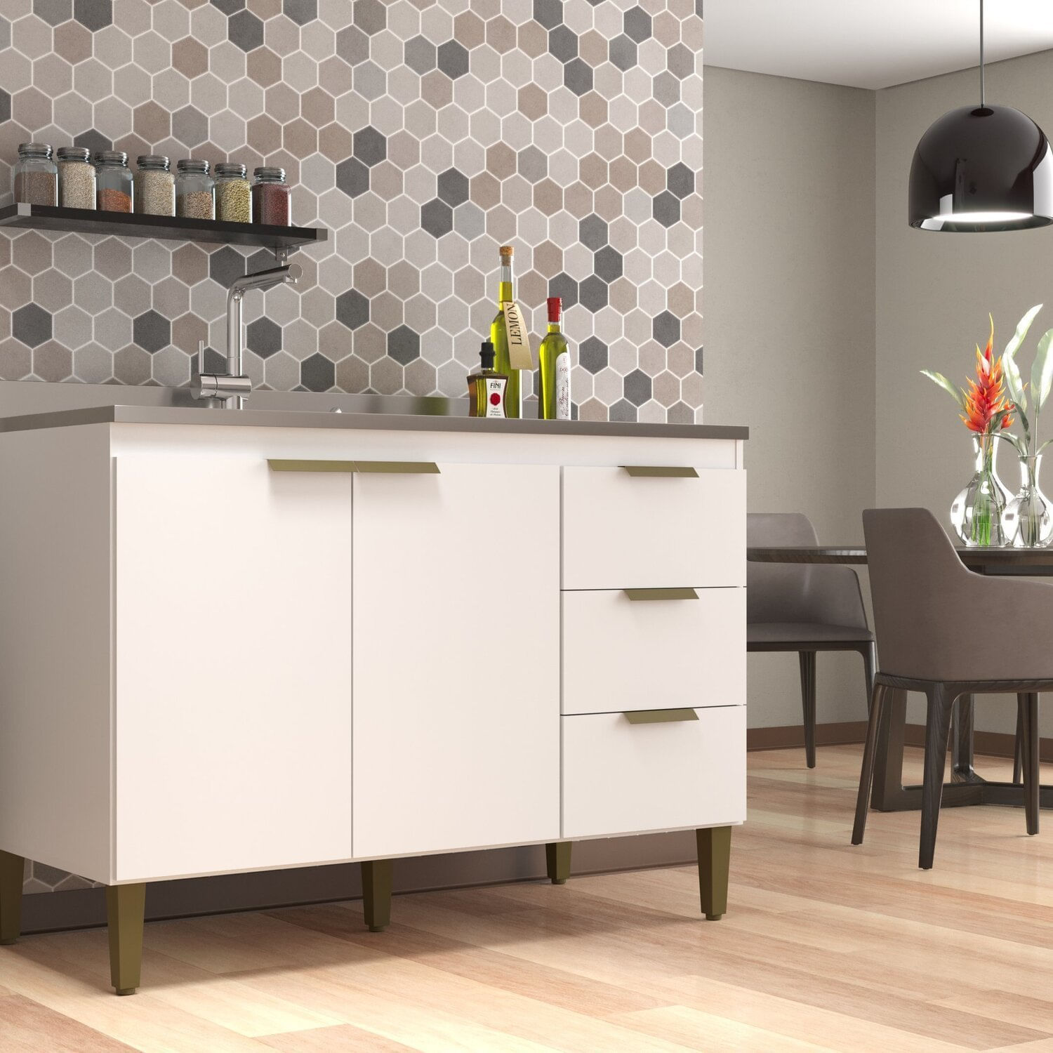 Balcão Para Cozinha De Pia Ana Móveis Branco