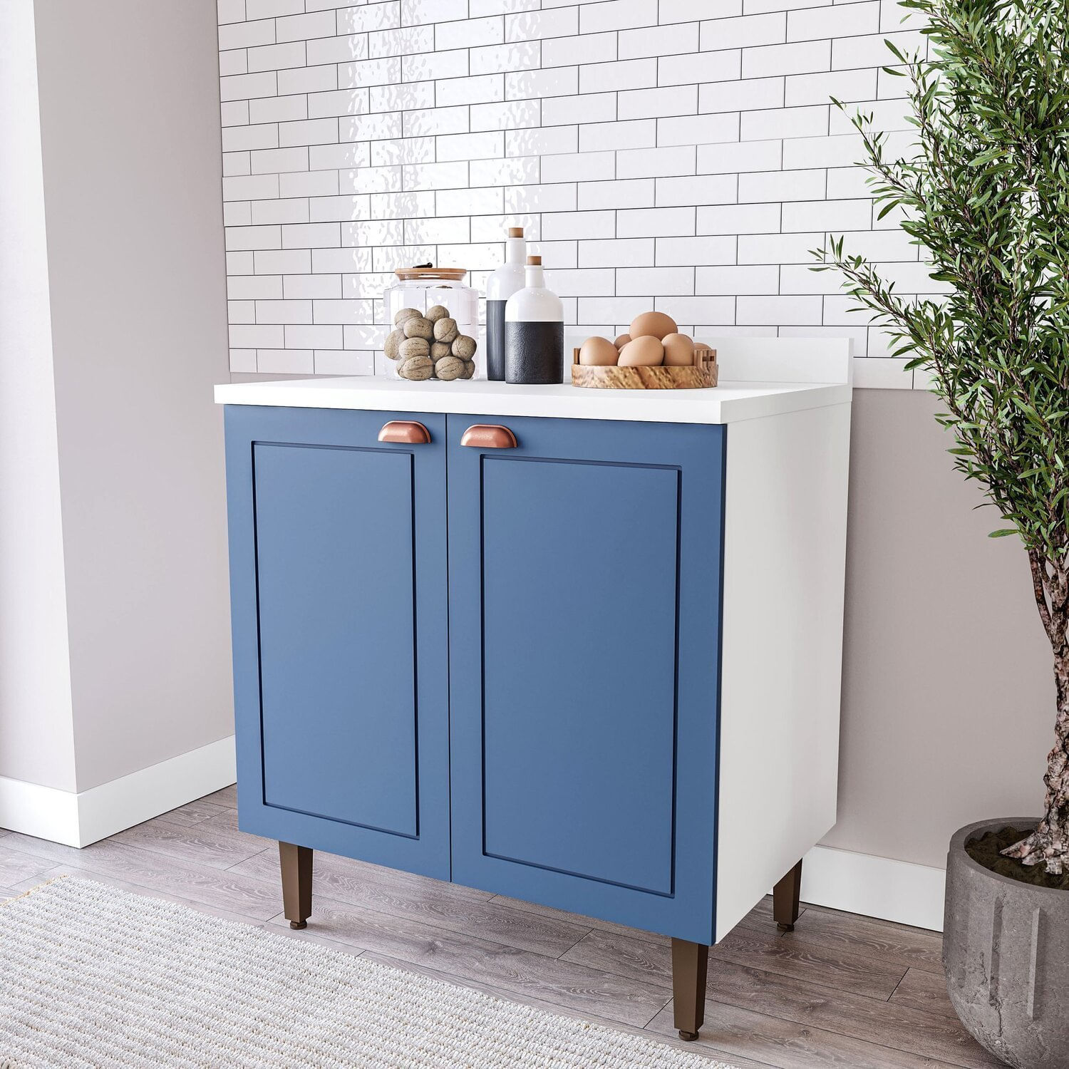 Balcão Para Cozinha 2 Portas 80 Cm Pérola Yescasa Branco/azul