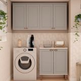 Kit Área De Serviço Com 3 Módulos Com Portas Provençais Para Lavanderia 100% Mdf Branco Fendi