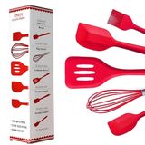 Kit 5 Peças Jogo De Cozinha De Silicone Resistente A Altas Temperaturas Conjunto De Utensílios Vermelho