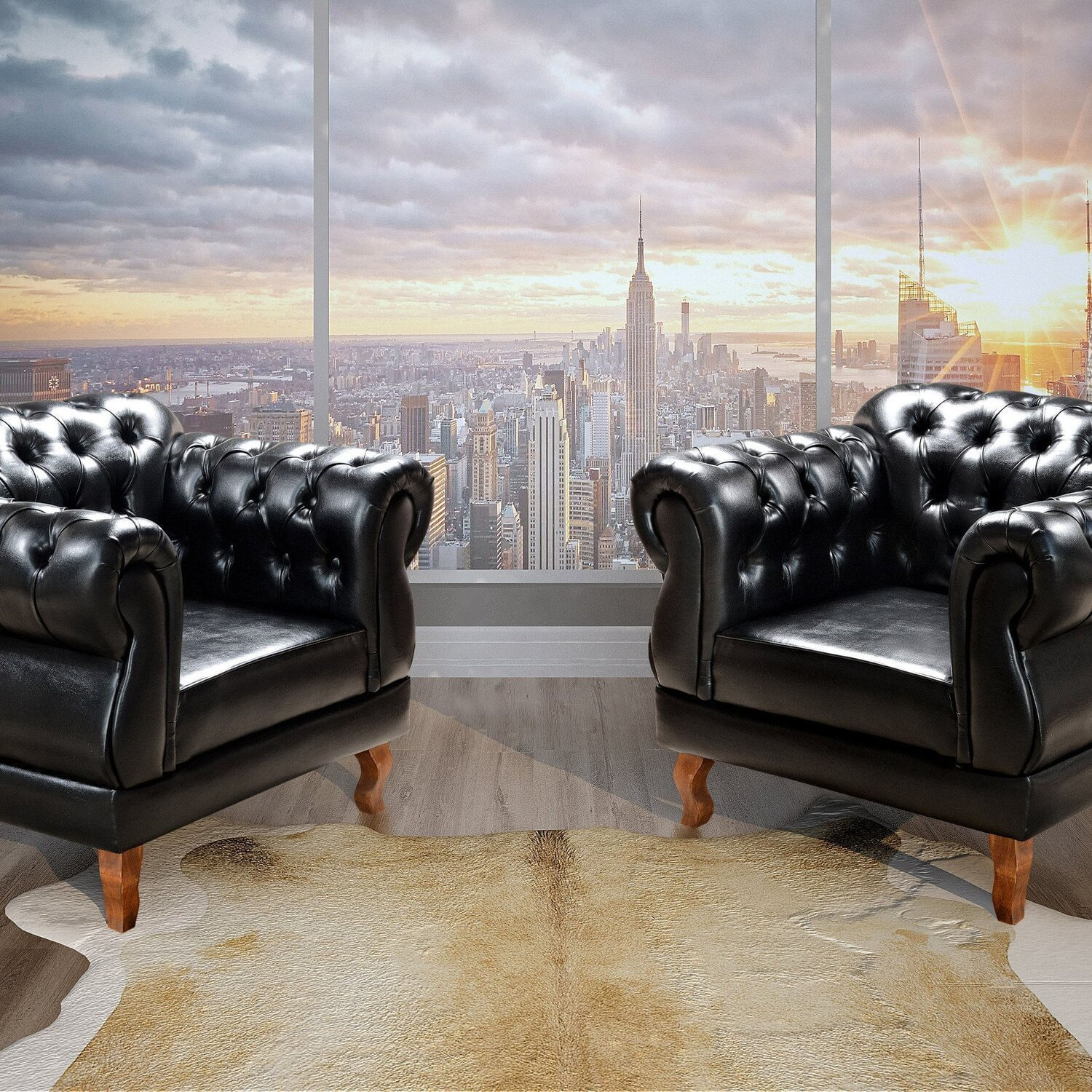 Conjunto 2 Poltronas Chesterfield Duquesa Decoração Sala Recepção Retrô Preto