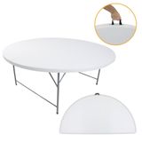 Mesa Dobrável Redonda 180cm Branca 8 Lugares Portátil E Resistente Multiuso Com Alça Para Transporte