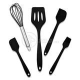 Kit 5 Peças Jogo De Cozinha De Silicone Resistente A Altas Temperaturas Conjunto De Utensílios Preto