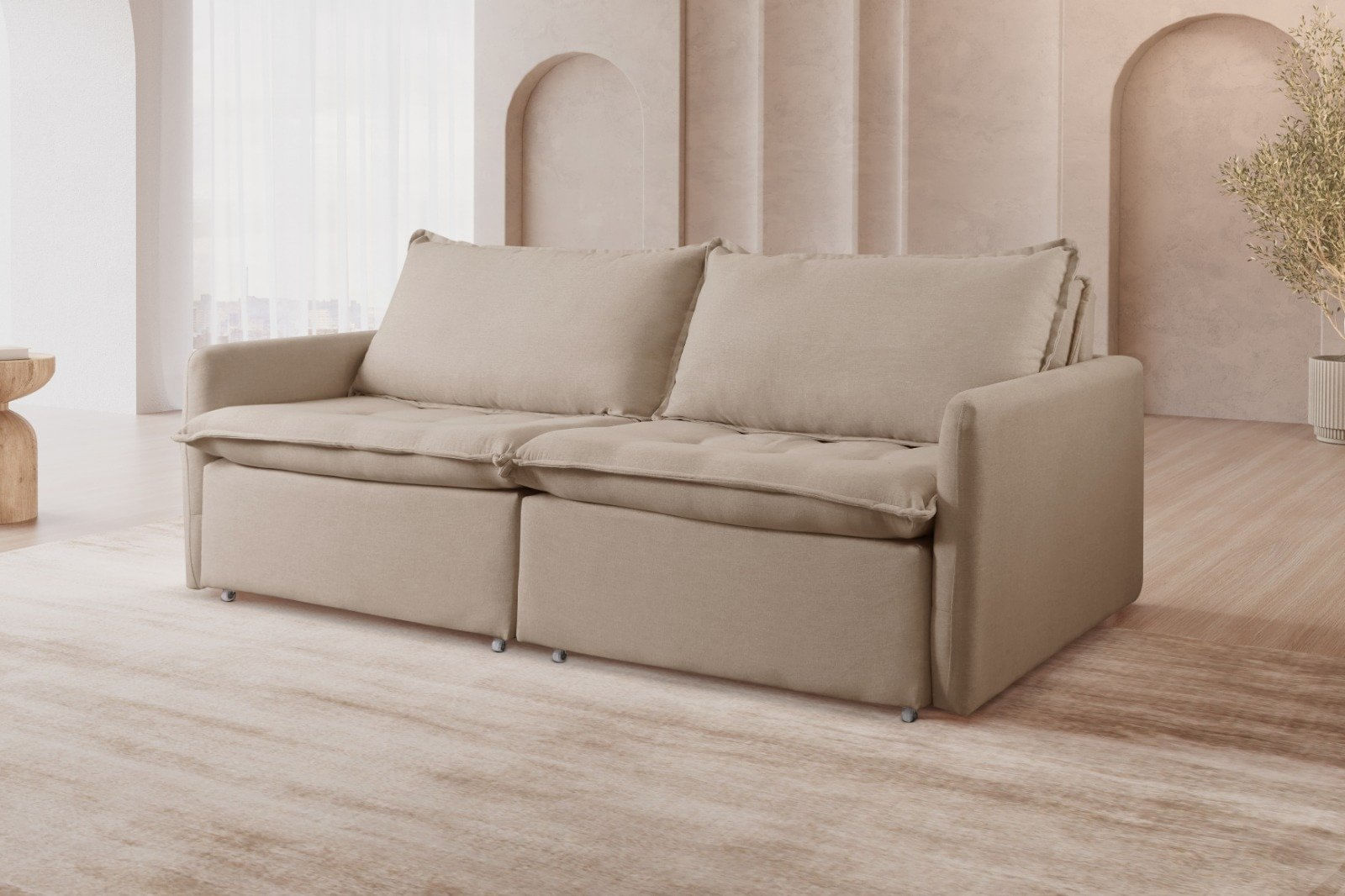 Sofá Cama Retrátil 200 Cm Califórnia Bege