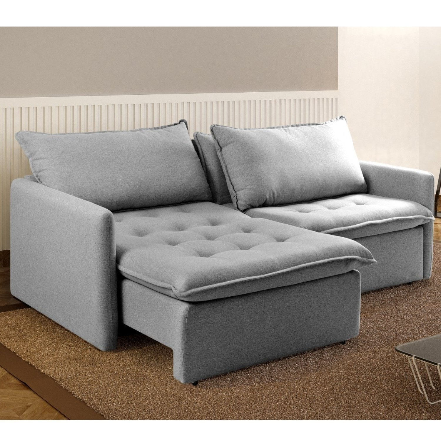 Sofá Cama Retrátil 220 Cm Califórnia Cinza Claro