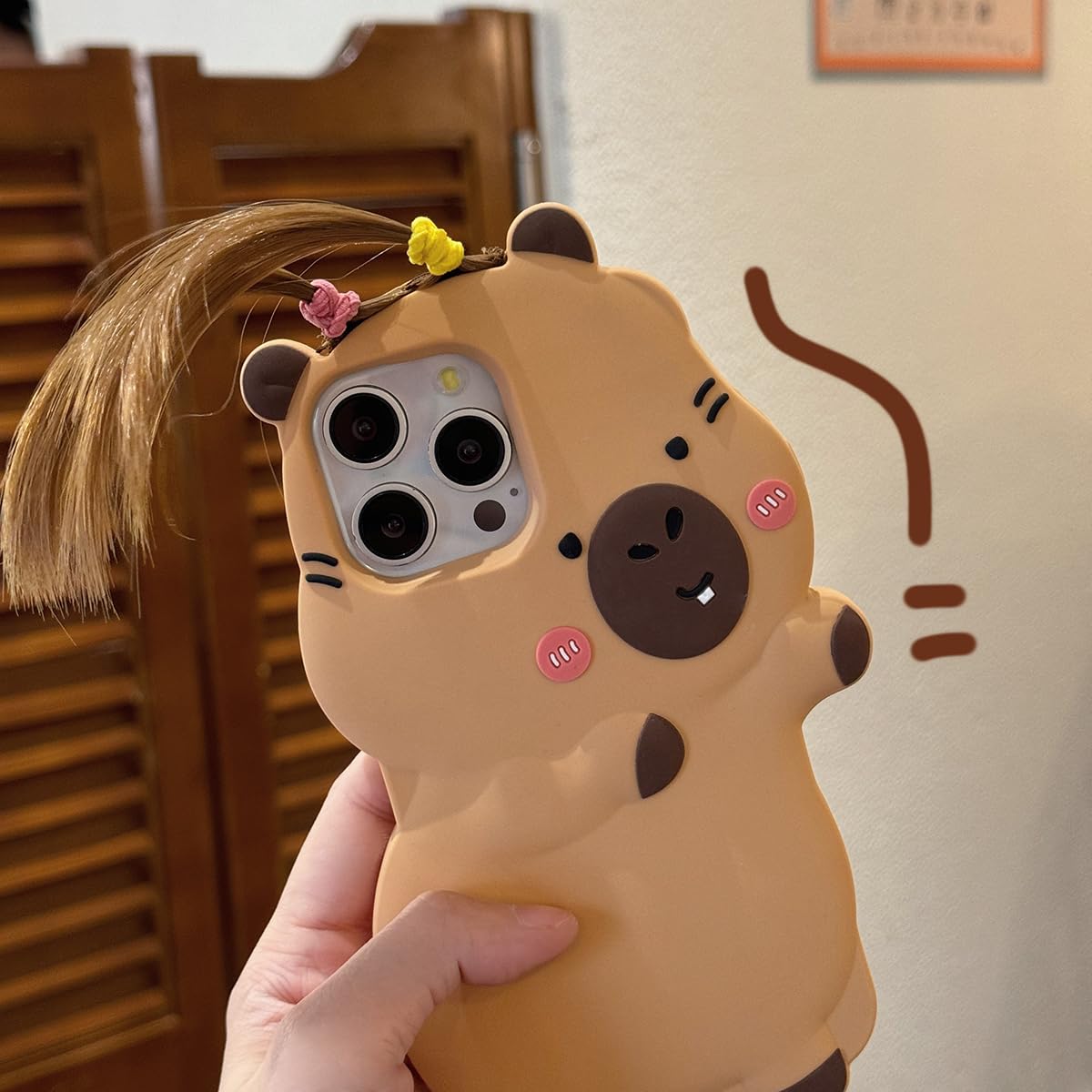Capa De Telefone Qokcoahn Para Iphone 14 3d Kawaii Brown Capivara