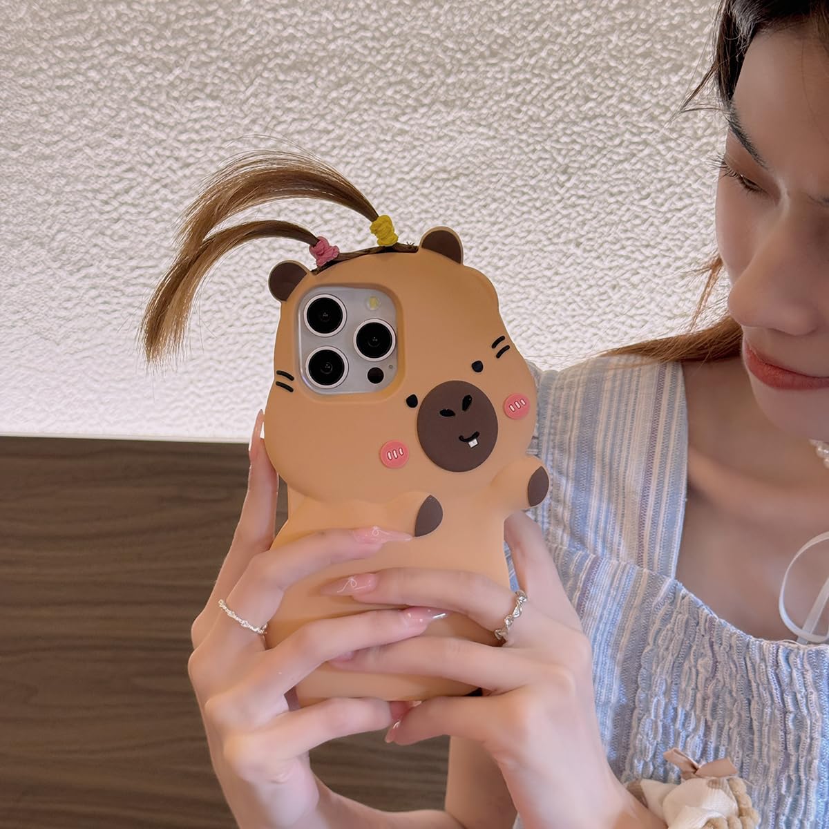 Capa De Telefone Qokcoahn Para Iphone 14 3d Kawaii Brown Capivara