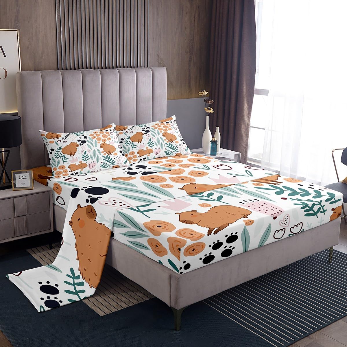 KAPIBARA Conjunto De Lençóis De Cama Feelyou Capybara Twin Size Para