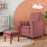 Poltrona Decorativa Amamentação Reforçada E Puff Luly Veludo