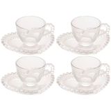 Conjunto Com 4 Xícaras E Pires Para Café Wolff Pearl Coração Em Cristal - 85 Ml