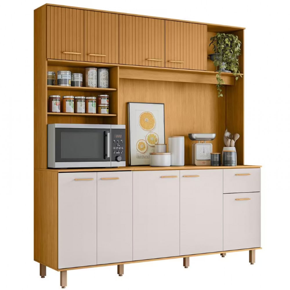 Cozinha Compacta Poliman Nuria com 9 Portas, 1 Gaveta e 4 Prateleiras - 180cm de Largura