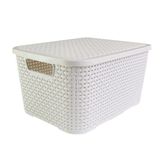 Caixa Organizadora Rattan Tipo Cesto Cor Branco Com Tampa Capacidade 7 Litros