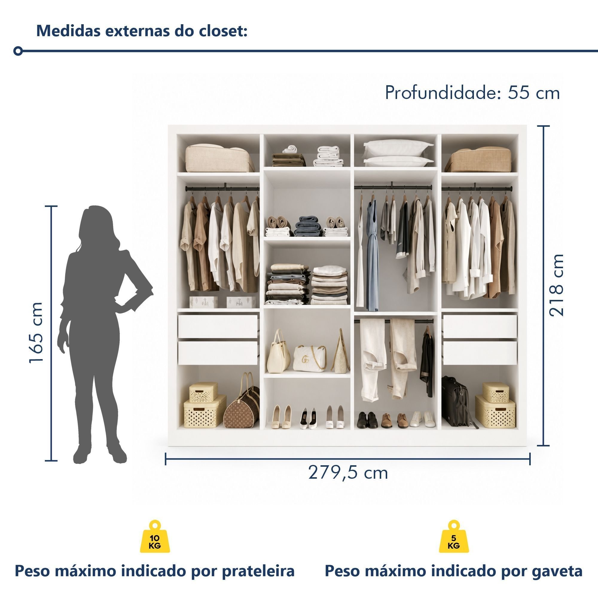 Closet Casal Sem Portas 4 Gavetas Florença Yescasa Branco - Carrefour