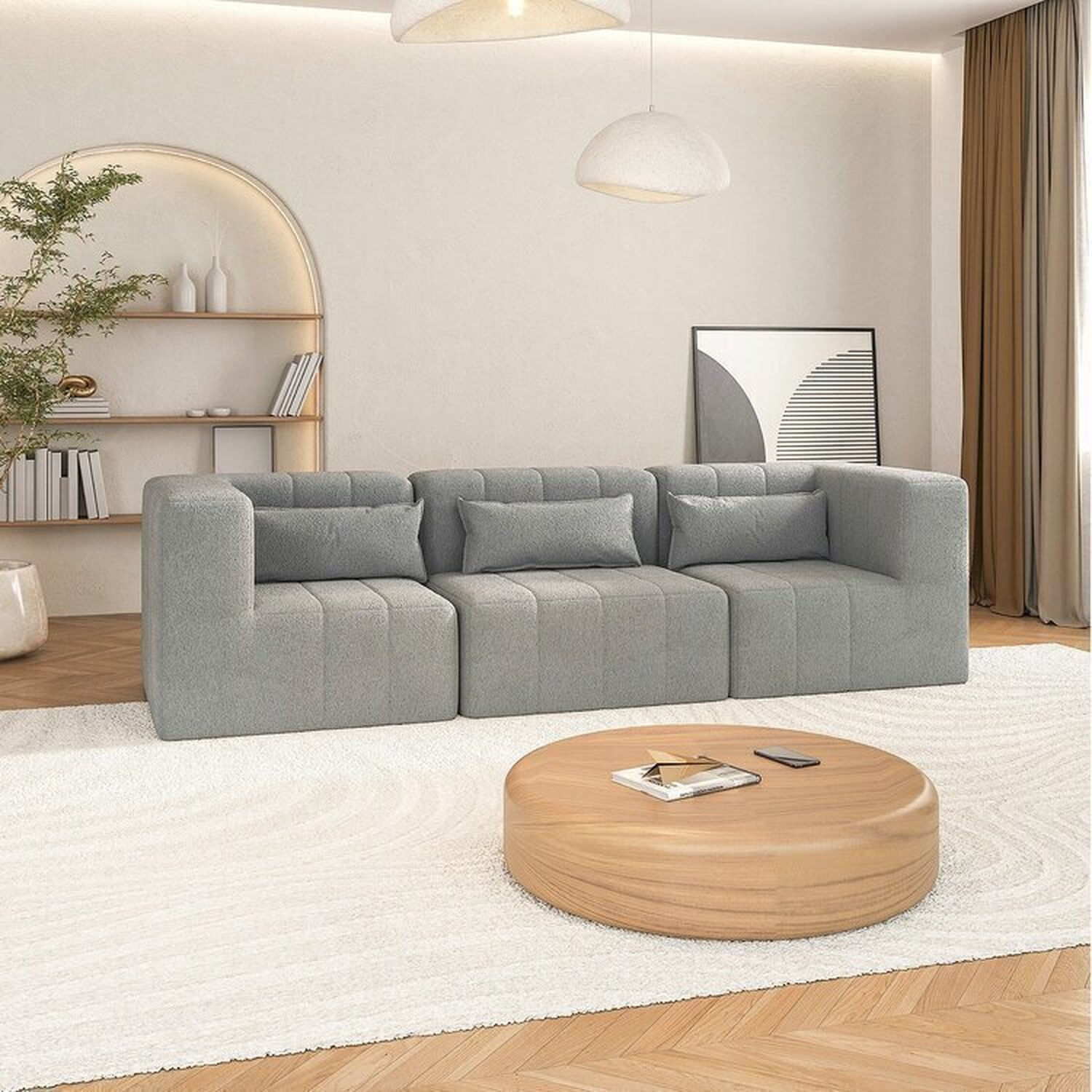 Sofá Modular 02 Cantos E 01 Poltrona Easybox Cabecasa Madeiramadeira Cinza Claro