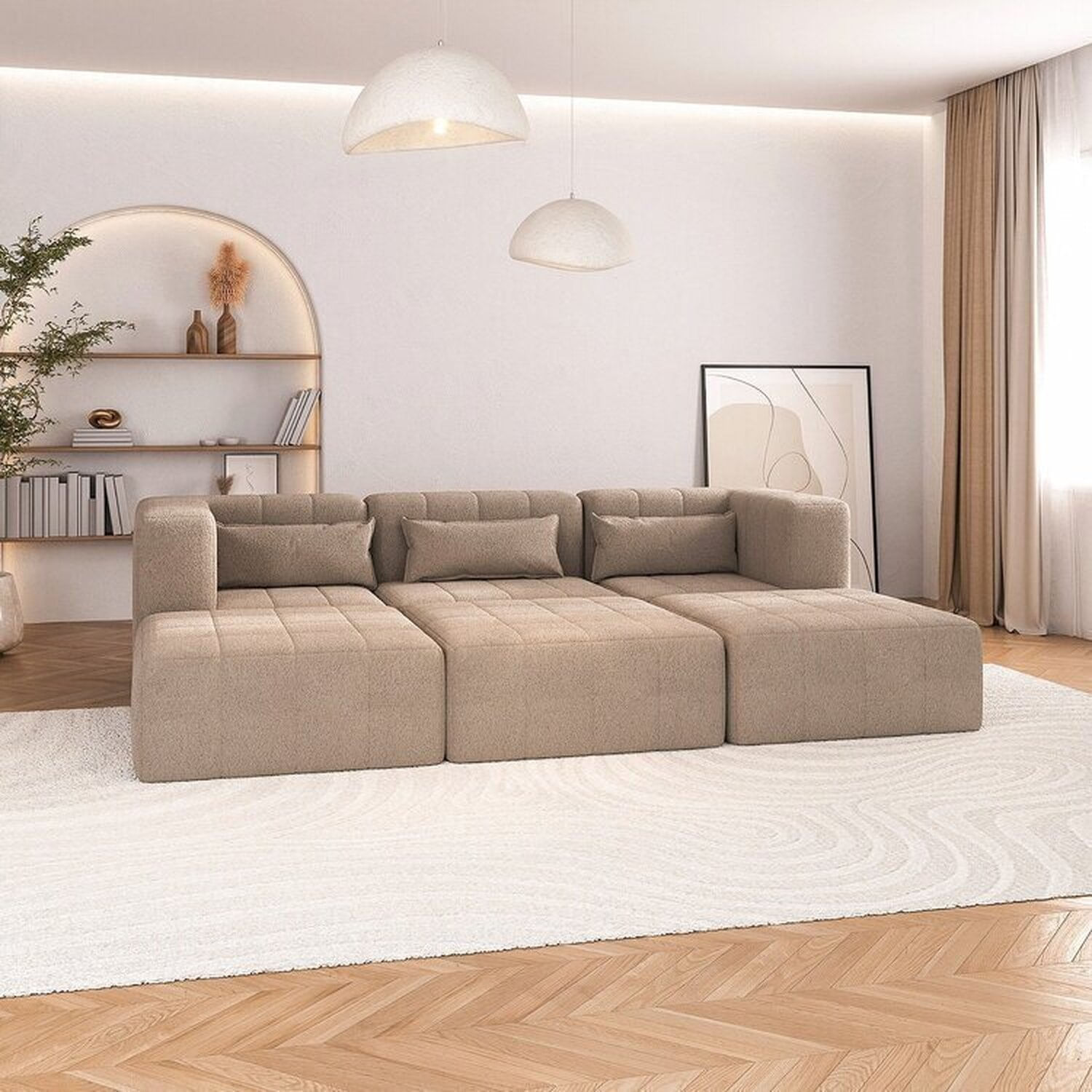 Sofá Modular 02 Cantos 01 Poltrona E 03 Puffs Easybox Cabecasa Madeiramadeira Taupe