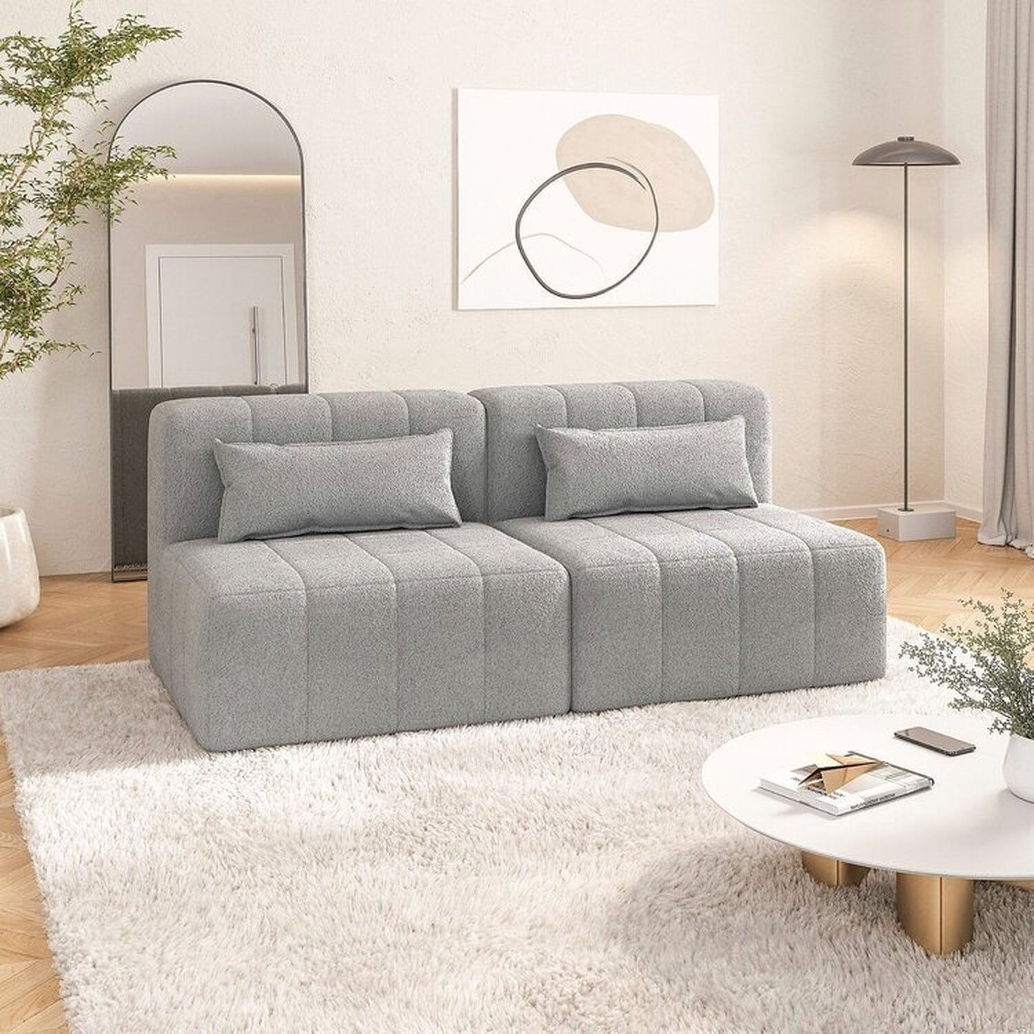 Sofá Modular 02 Módulos Poltrona Easybox Cabecasa Madeiramadeira Cinza Claro