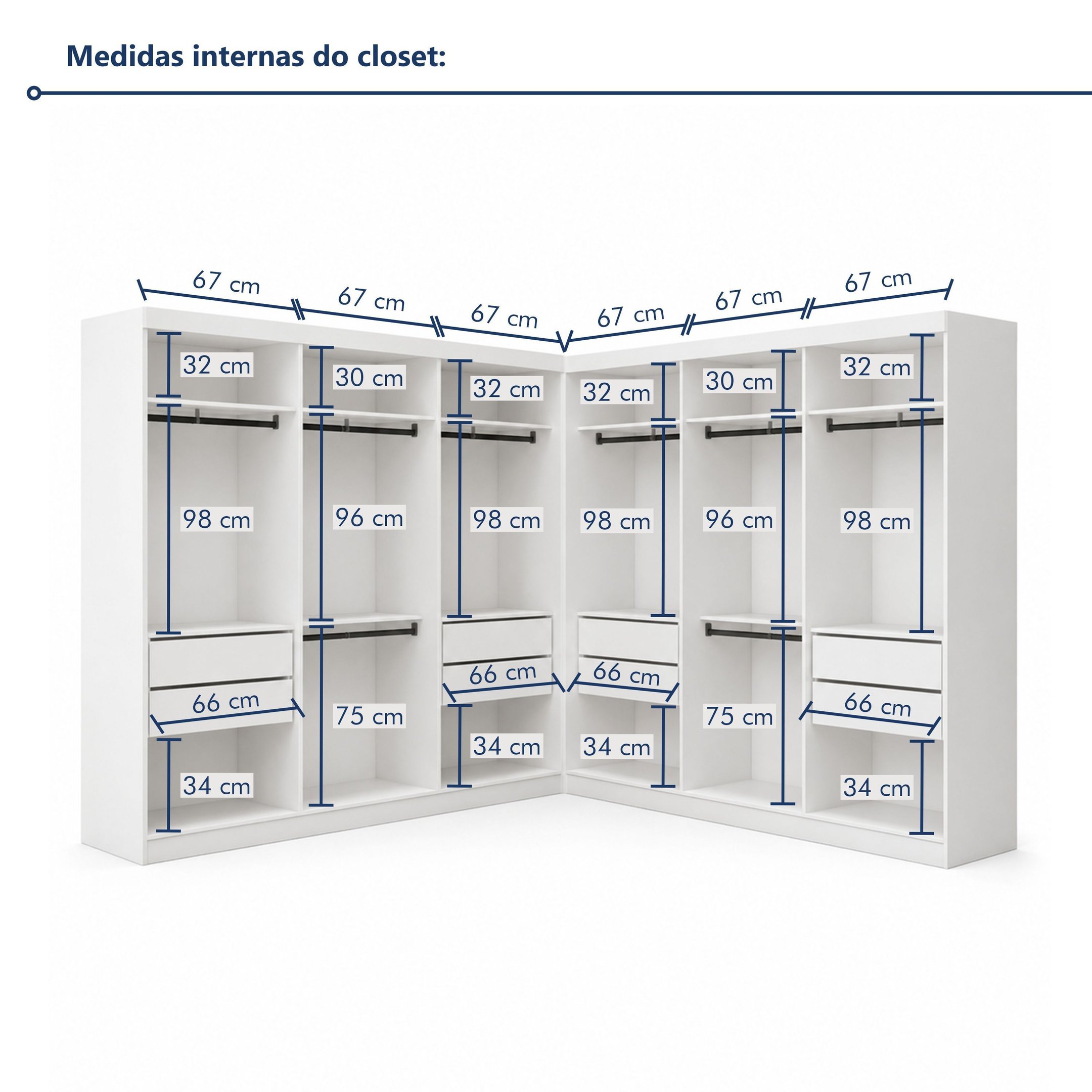 Closet Casal Sem Portas 8 Gavetas Paris Duo Premium Yescasa Branco