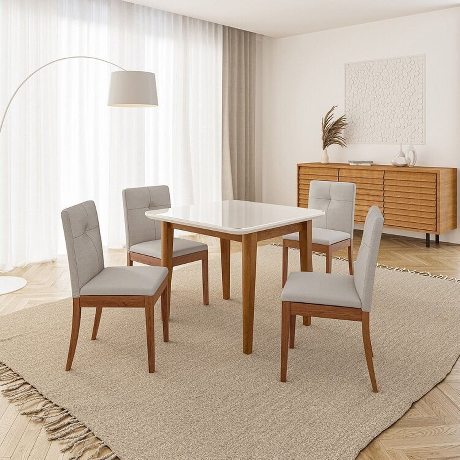 Conjunto Mesa De Jantar Tangará 95cm E 4 Cadeiras Estofadas Tiê Maxx Cabecasa Madeiramadeira Caramelo/bege Claro