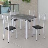 Conjunto De Jantar Mesa 100x60cm Tampo De Granito Topázio Com 4 Cadeiras Sara Yescasa Preto Liso/branco