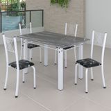 Conjunto De Jantar Mesa 120x75cm Tampo De Granito Topázio Com 4 Cadeiras Sara Yescasa Preto Floral/branco