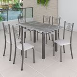 Conjunto Mesa Com 6 Cadeiras Tampo De Granito Topázio sara yescasa Branco Liso / Mart Prata