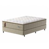 Cama Box Casal King Colchão Molas Guarda Costas Max Com Pillow 193x203x78cm Suede Bege/branco