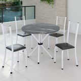 Conjunto De Jantar Mesa Tampo Redondo De Granito Topázio Com 4 Cadeiras Sara Yescasa Preto Liso/branco