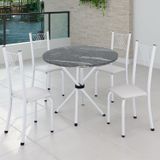 Conjunto De Jantar Mesa Tampo Redondo De Granito Topázio Com 4 Cadeiras Sara Yescasa Branco Liso/branco