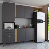 Cozinha Compacta Bartira Pérola com 5 Portas, 2 Gavetas, 1 Gavetão e 4 Prateleiras - 251cm de Largura