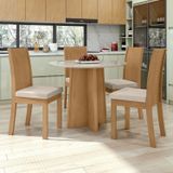 Conjunto Mesa Celebrare 100x100cm Tampo Mdf 4 Cadeiras Athenas Móveis Lopas Amendoa Clean/off White/linho Rinzai Bege