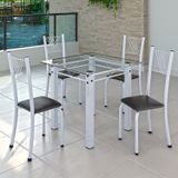 Conjunto De Jantar Mesa 75x75cm Tampo De Vidro Incolor Com 4 Cadeiras Sara Yescasa Preto Liso/branco