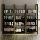 Kit 3 Estantes Para Livros 15 Prateleiras Biblioteca Az Premium Espresso Móveis Preto/nogal