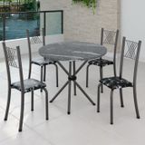 Conjunto De Jantar Mesa Tampo Redondo De Granito Topázio Com 4 Cadeiras Sara Yescasa Preto Floral/mart Prata
