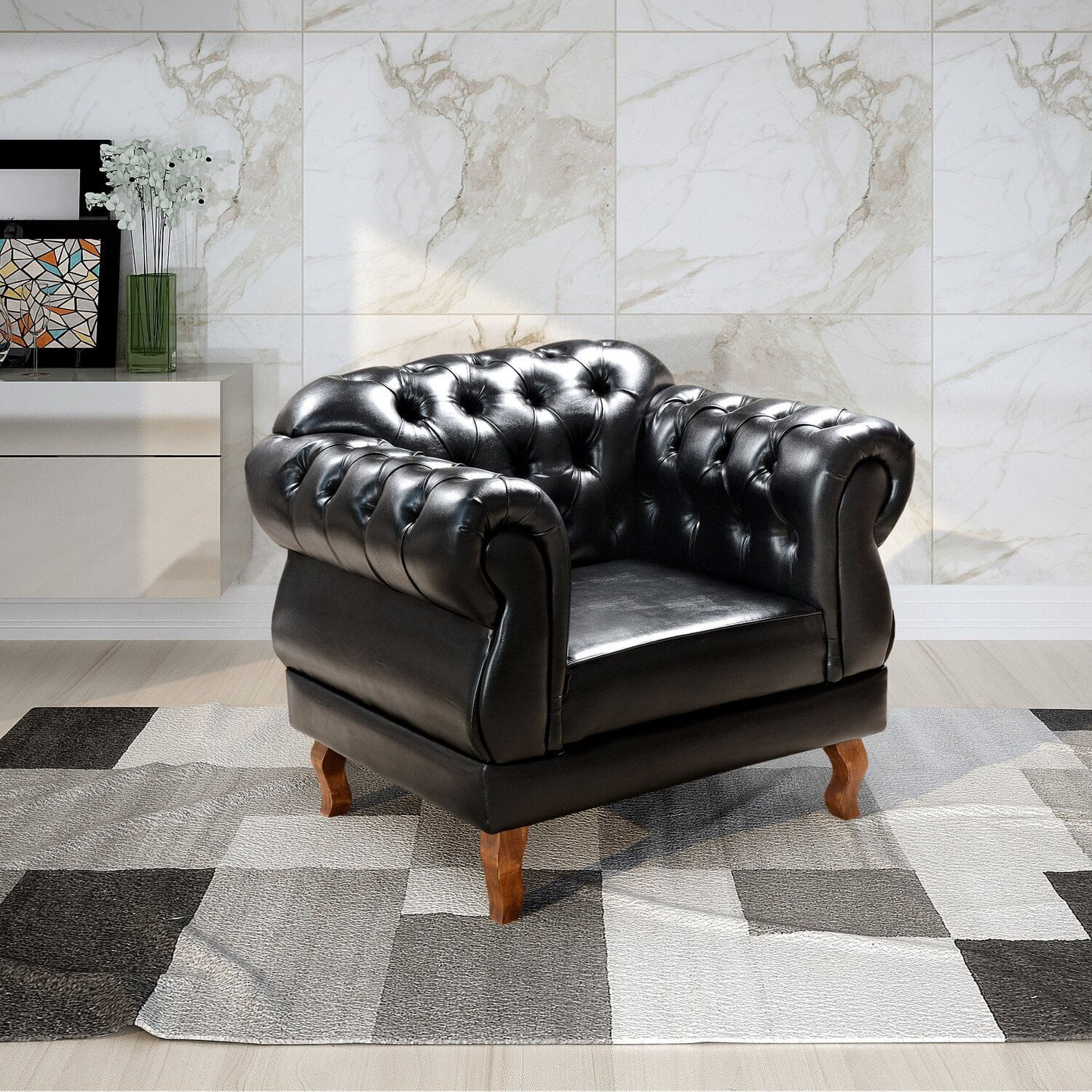 Poltrona Chesterfield Duquesa Capitonê Retro Preto