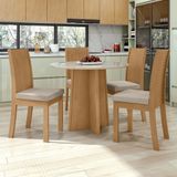 Conjunto Sala De Jantar Mesa Celebrare 100x100cm Tampo Mdf/vidro Com 4 Cadeiras Athenas Móveis Lopas Amêndoa Clean/off White/naturale Creme