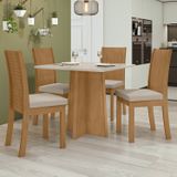 Conjunto Mesa Celebrare 90cm Tampo Mdf/vidro 4 Cadeiras Athenas Móveis Lopas Amêndoa Clean/off White/linho Rinzai Bege