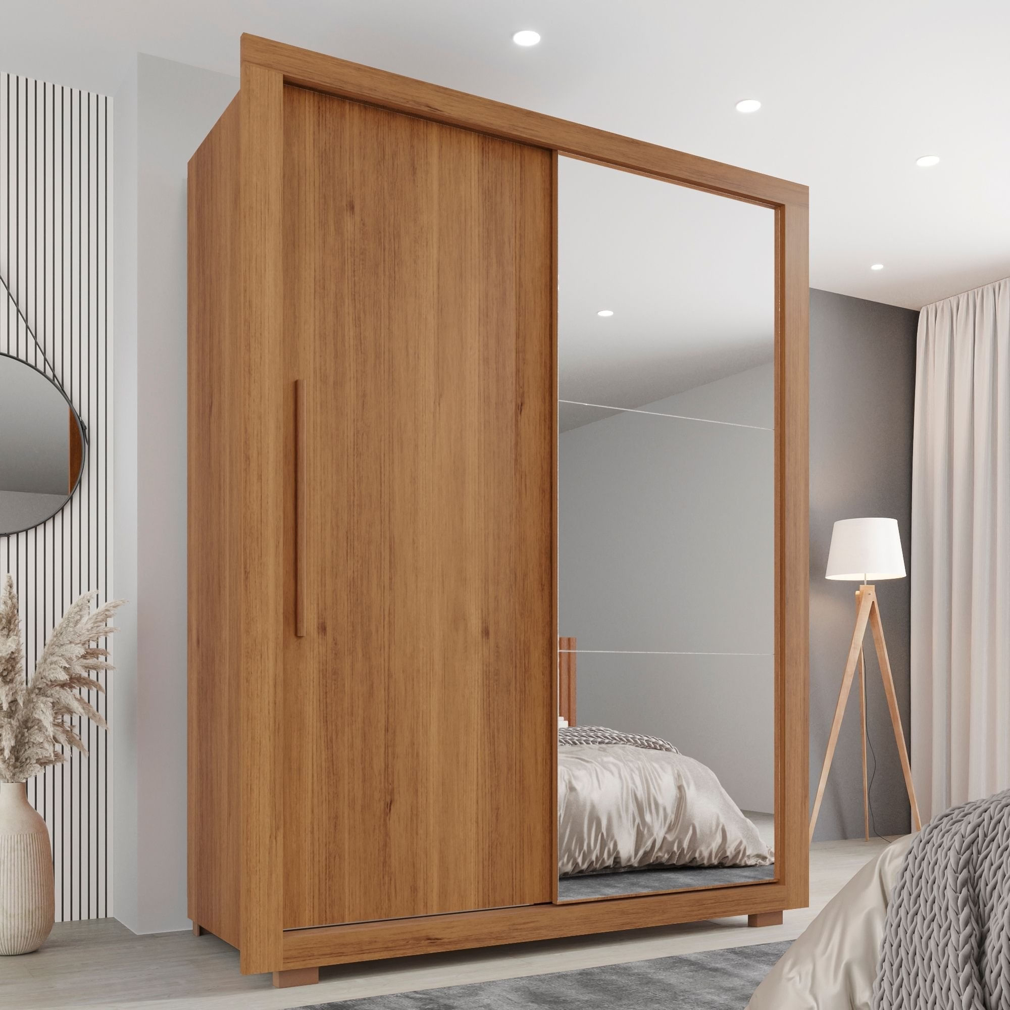 Guarda-roupa Com Espelho Solteiro 2 Portas 2 Gavetas Costa Rica Cinamomo