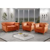 Conjunto Realeza Sofá Com Poltronas Chesterfield Decoração Terracota