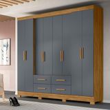 Guarda Roupa Casal Grande Com 8 Portas 273x222cm San Lorenzo Moval Freijó Cinza